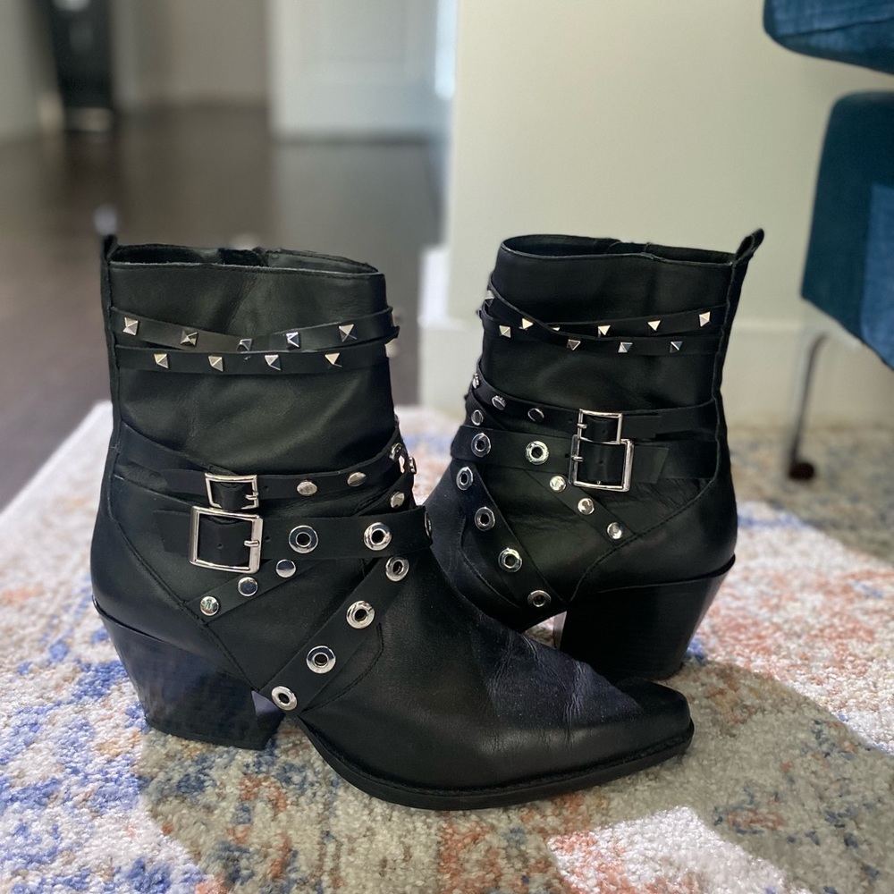 Zara Leather Studded & Pointed Toe Booties